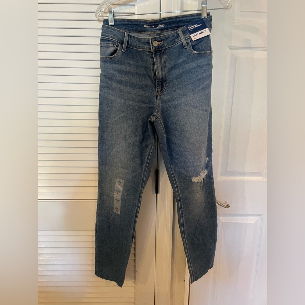 Old navy midrise distressed rockstar super skinny ankle jeans size 14